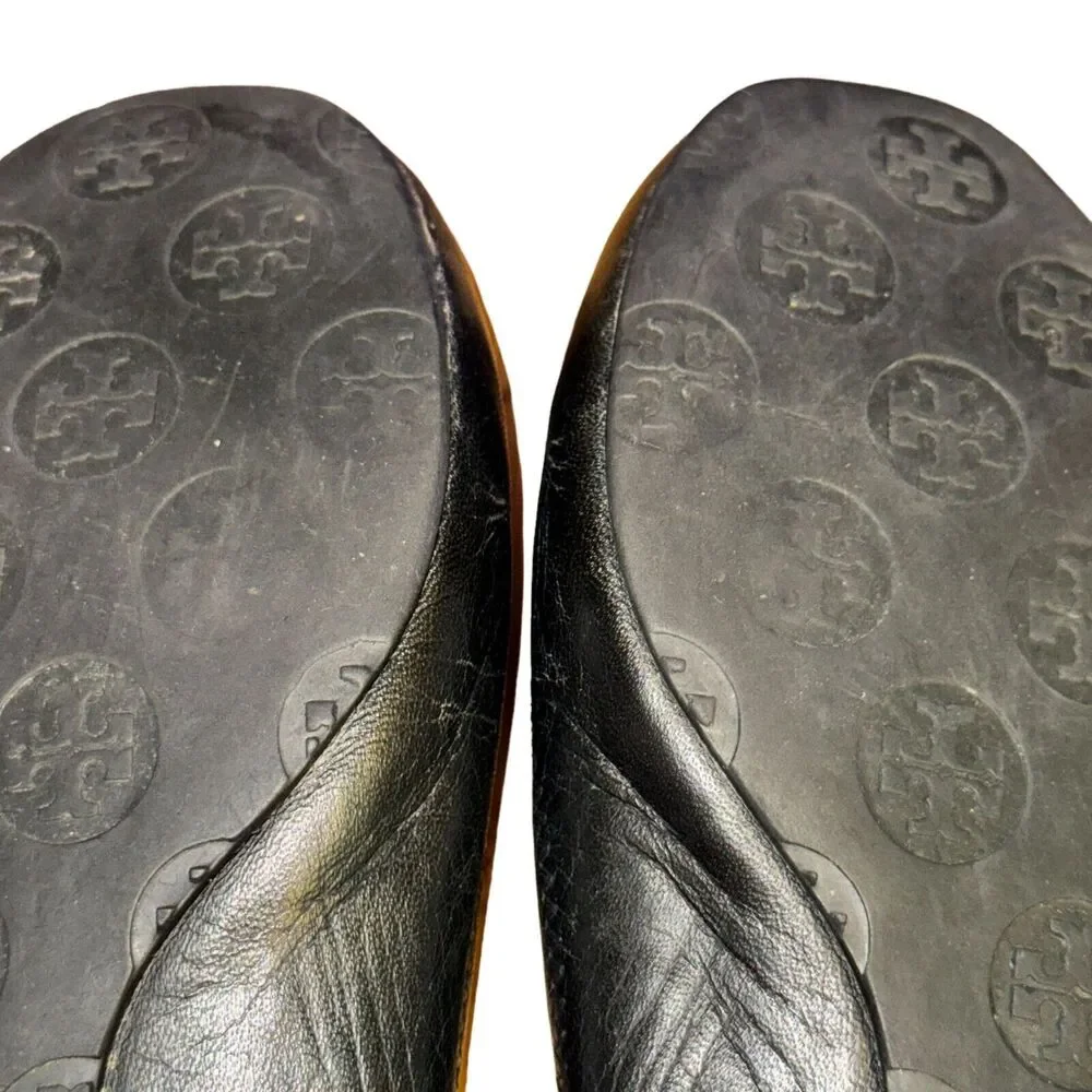 Tory Burch Minnie Travel Ballet Flat Women's Size 7 M Black Leather Slip On Shoe